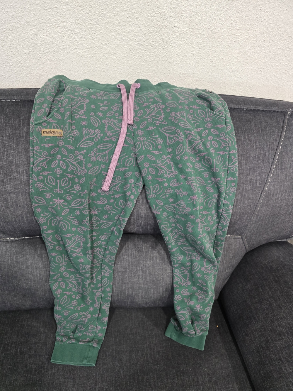 Malo Green Floral Joggers with Pink Drawstring